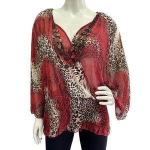 Plus Size Kimono Style Printed Blouse with Necklace